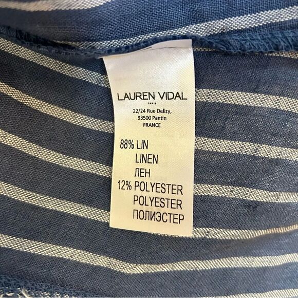 Lauren Vidal Blue and White Striped Linen Blazer Medium Coastal Grandma Light - Picture 4 of 10